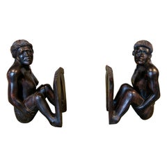 1970s Hand-Carved Wooden Bookends 