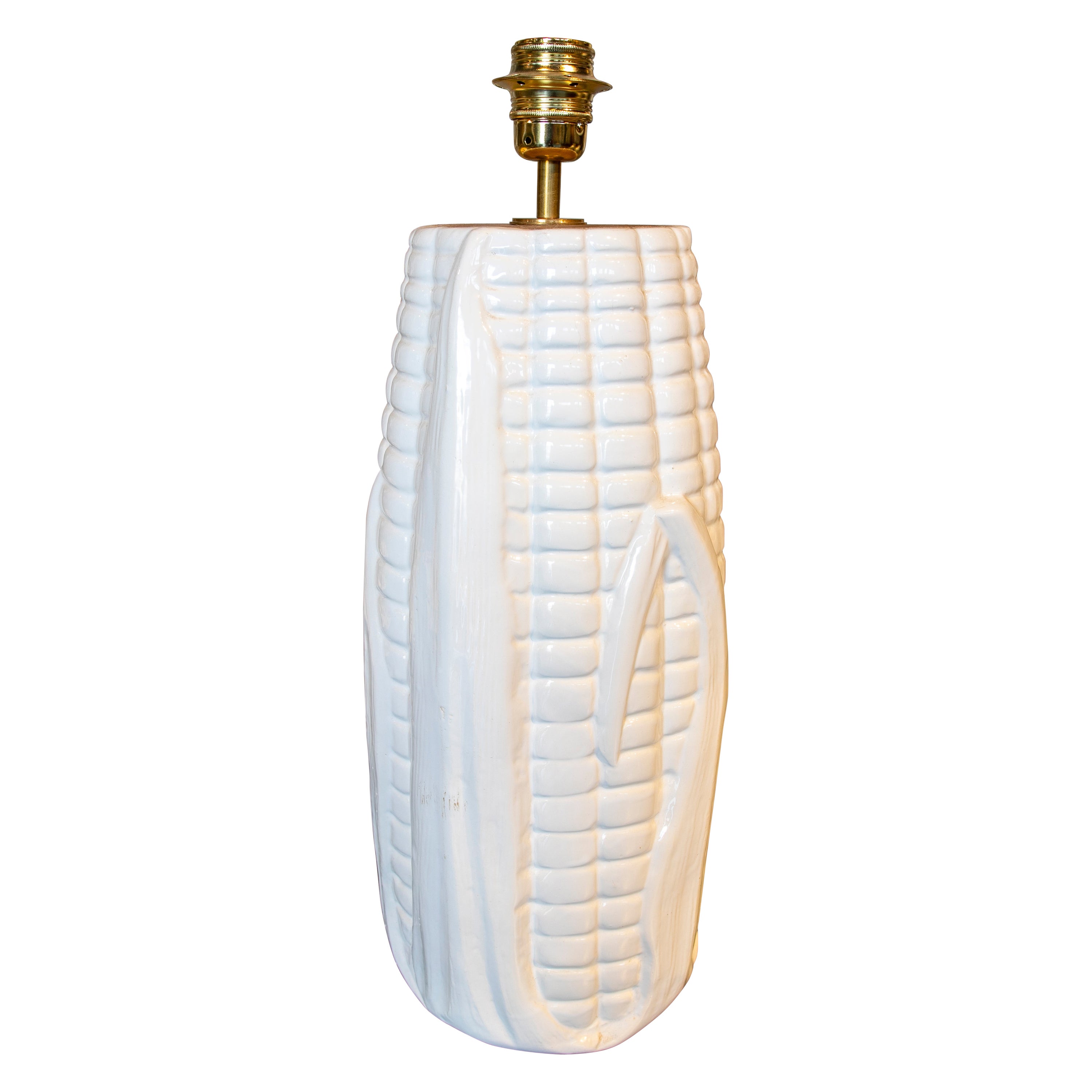 1980s Spanish Ceramic Glaced Lamp with Corn Form in White Color For Sale
