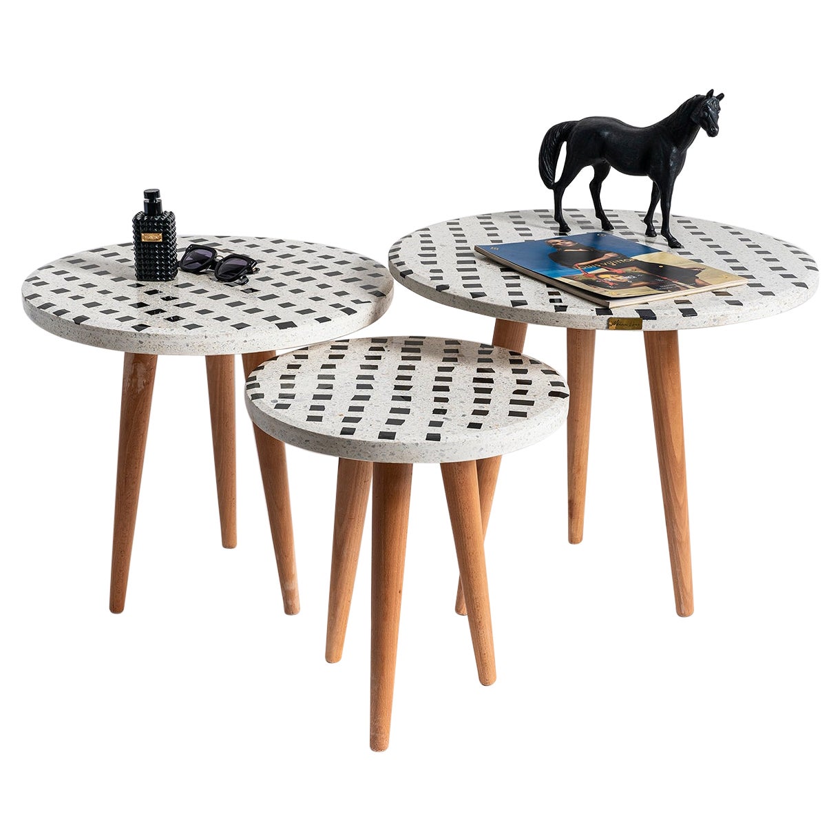 Nesting Tables CHIARA, terrazzo and wood  For Sale