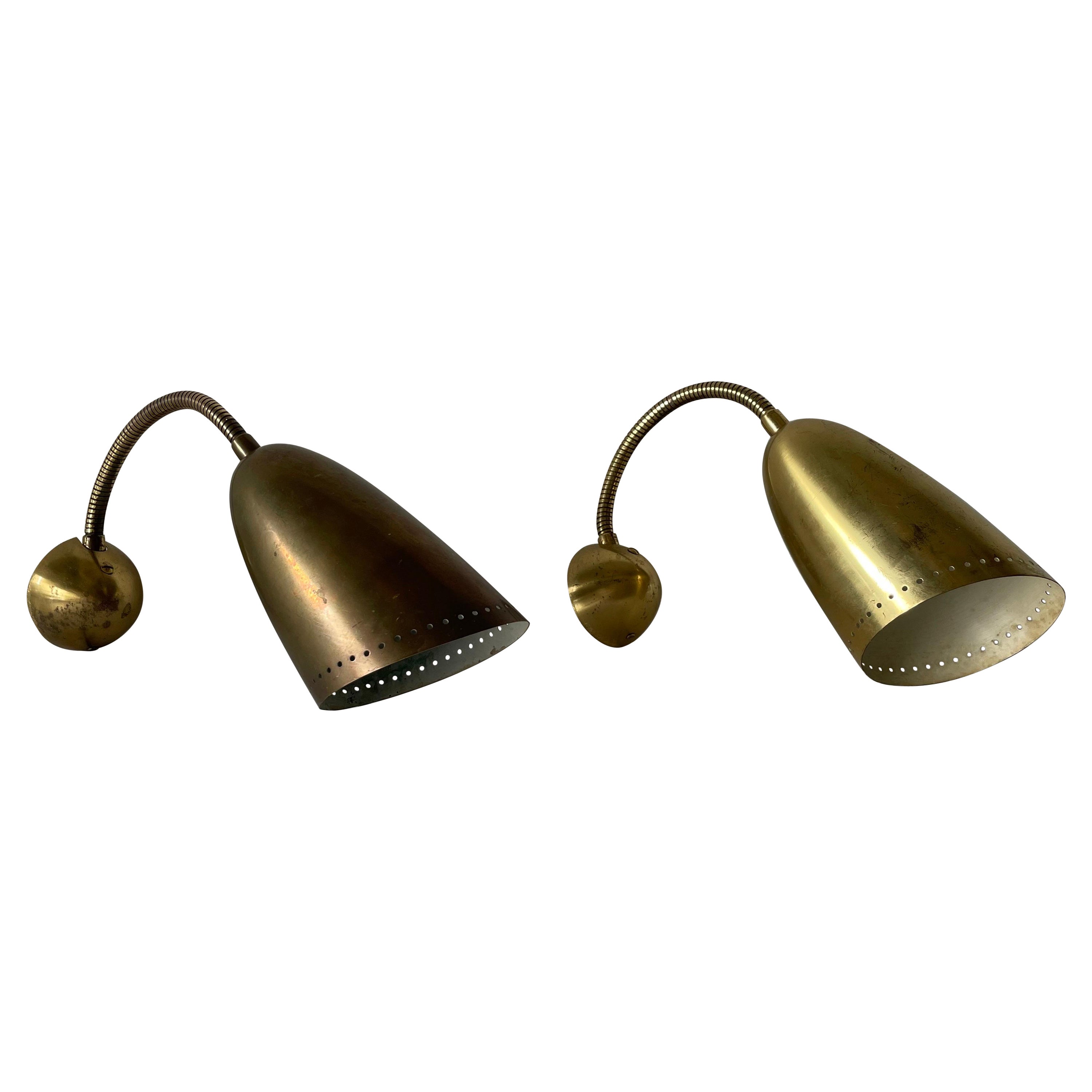 Mid-Century Modern Gold Metal Pair of Sconces, 1950s, Germany