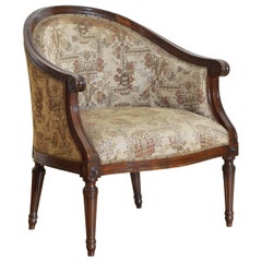 Italian Neoclassical Period Walnut & Upholstered Bergere, 2nd Quarter 19th Cen