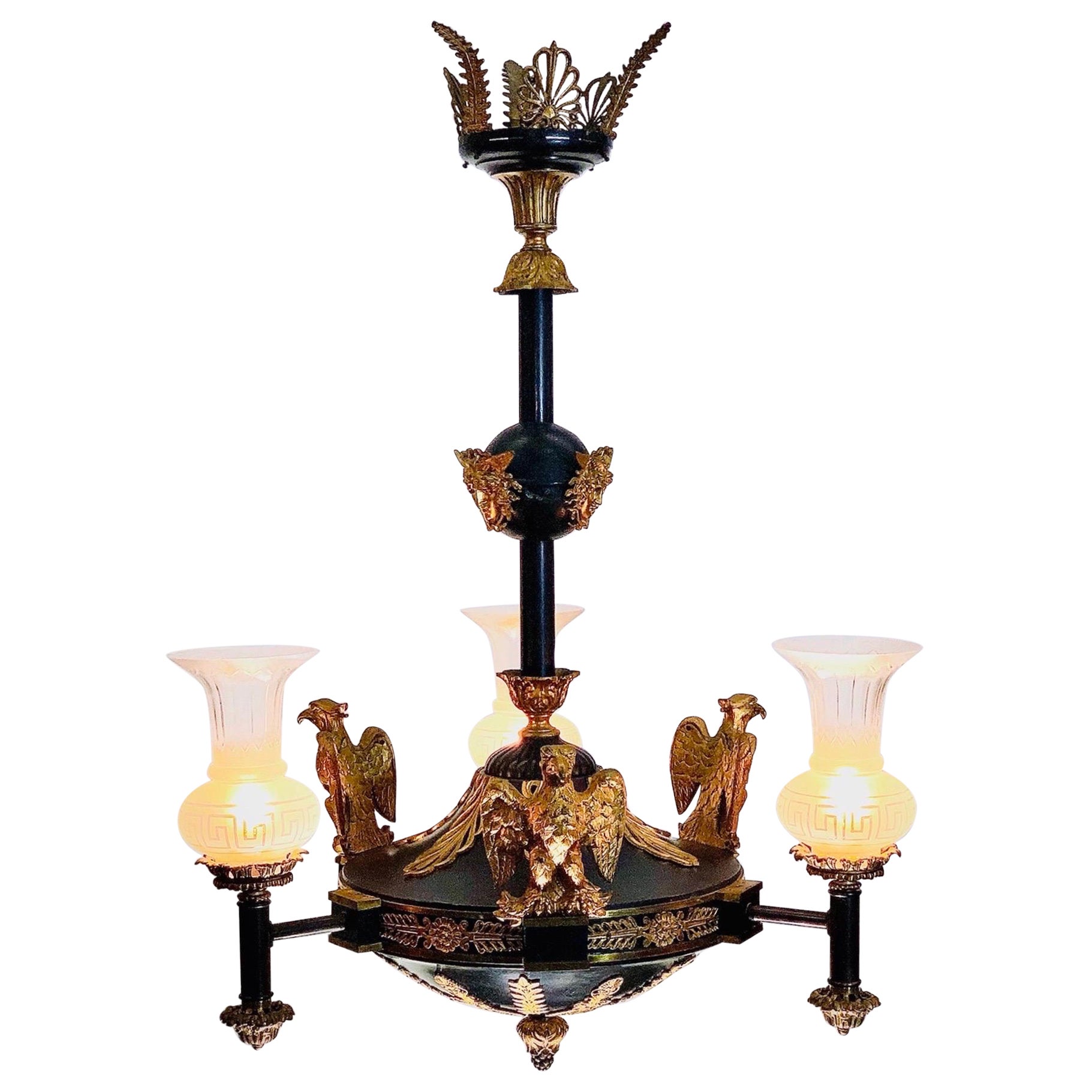  Medusa Rondanini and Eagle Mounted French Empire Bronze Gasolier / Chandelier For Sale