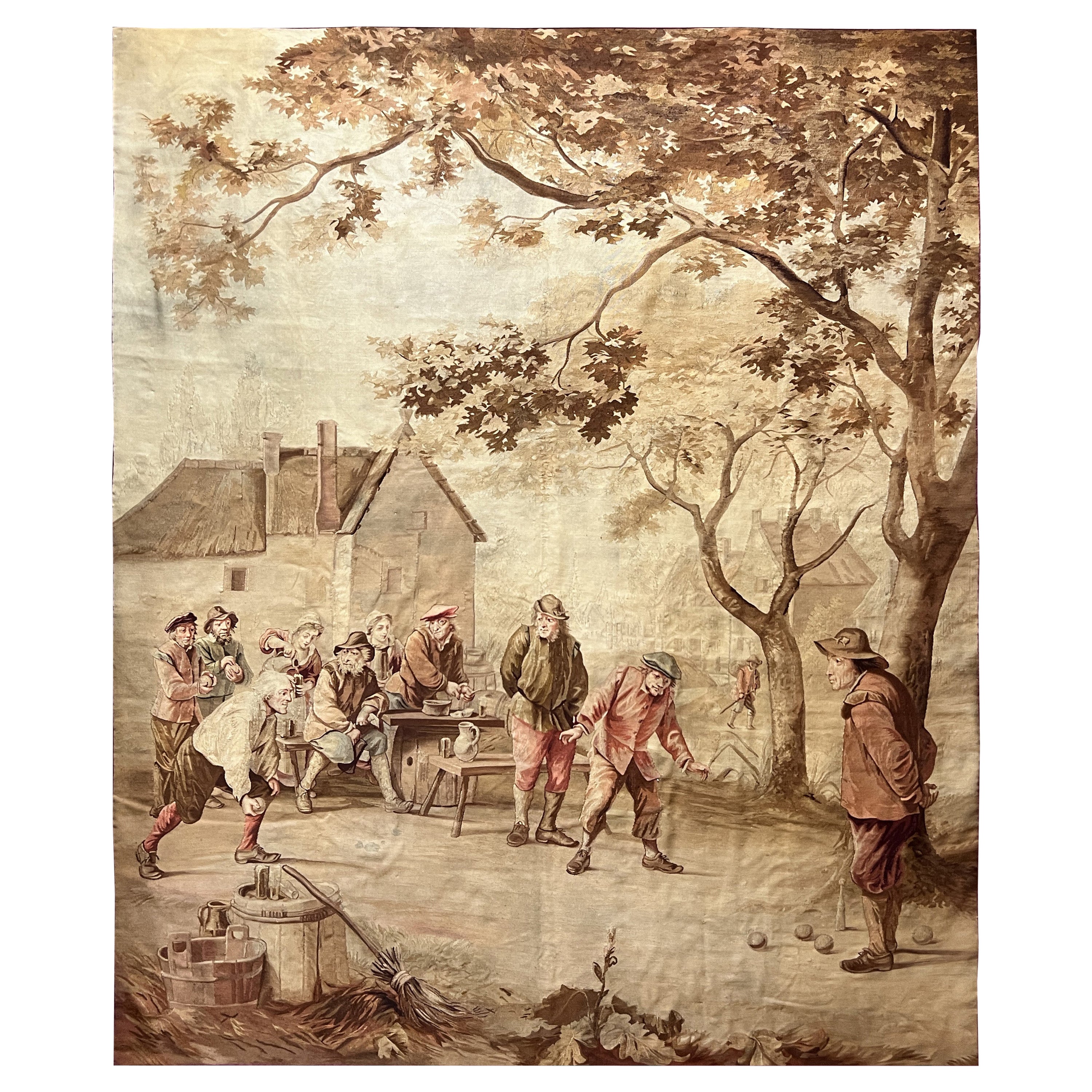 Aubusson-Wandteppich des 19. Jahrhunderts, Pétanque-Szene, N° 1141 im Angebot