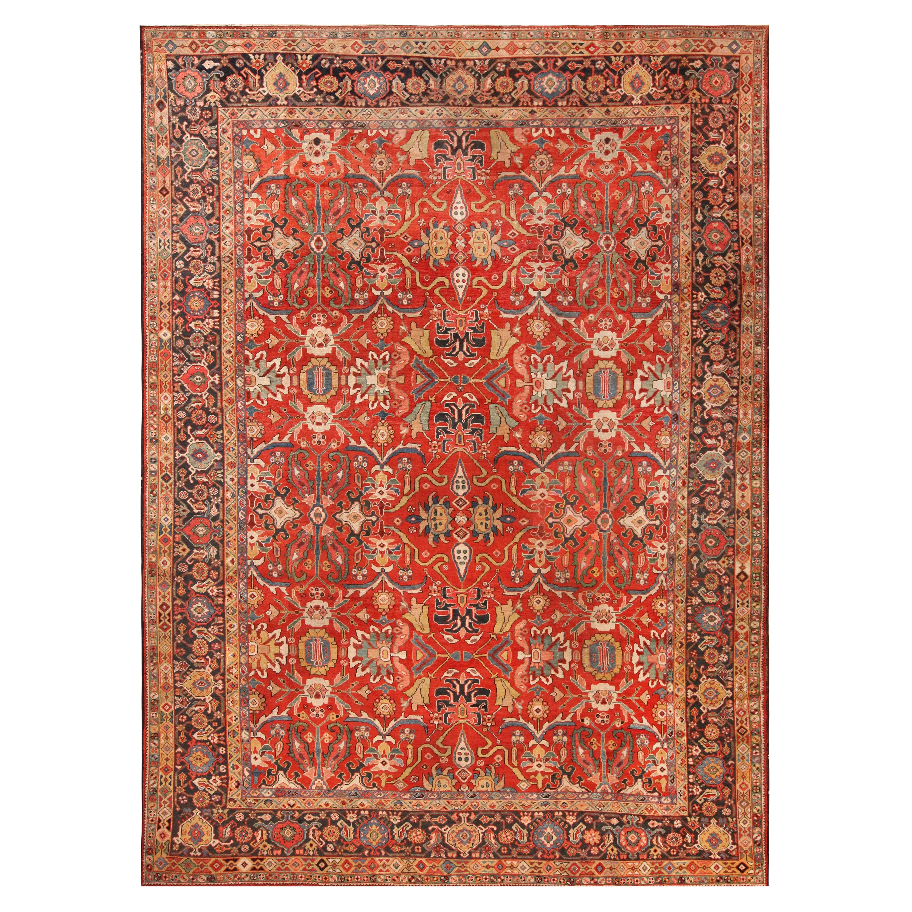 Red Antique Persian Sultanabad Rug. 10 ft x 14 ft For Sale