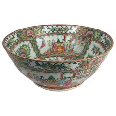 Antique Large Porcelain Chinese Export Rose Medallion Bowl