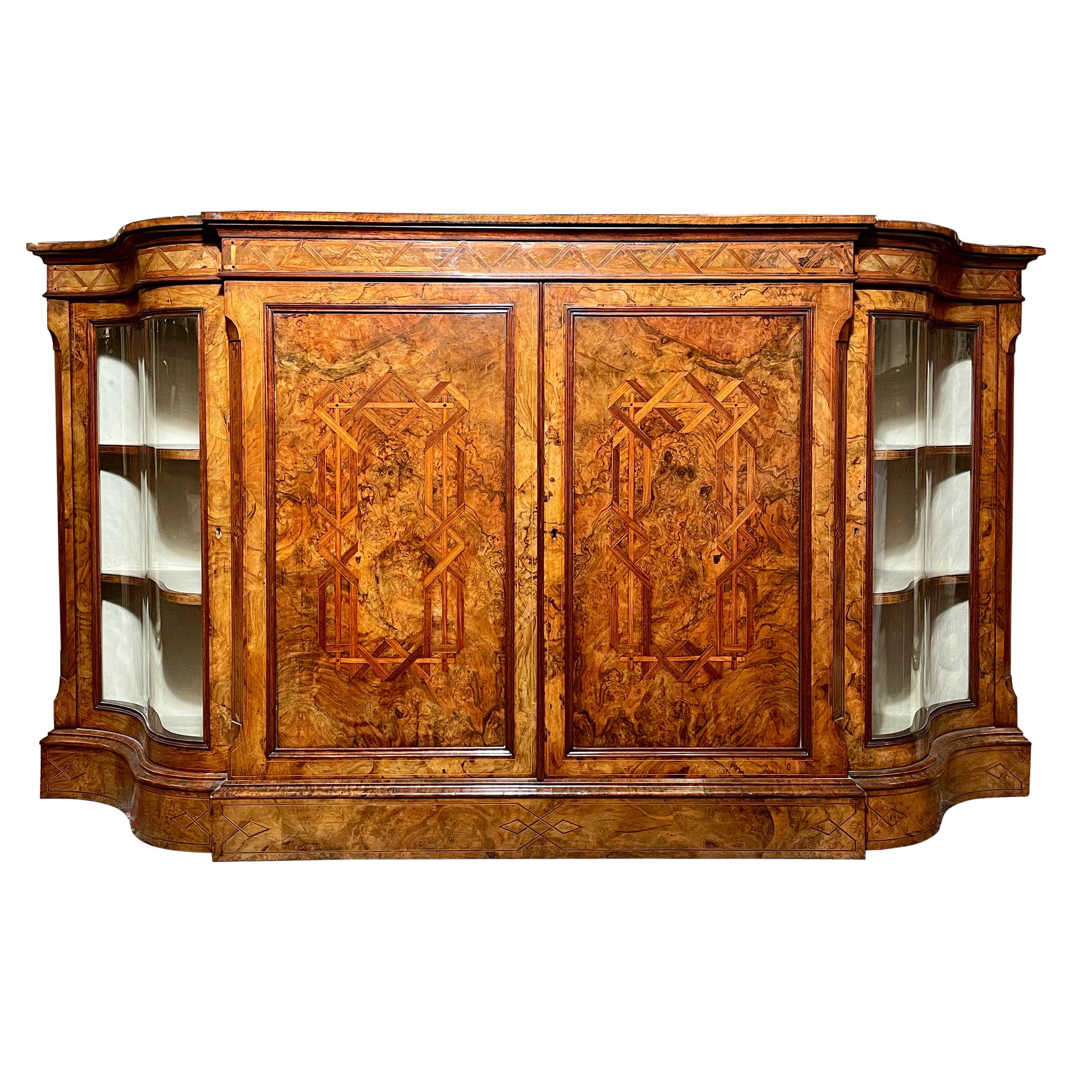 Antique English Mahogany with Inlay Serpentine Shaped Credenza, Circa 1865-1875 For Sale