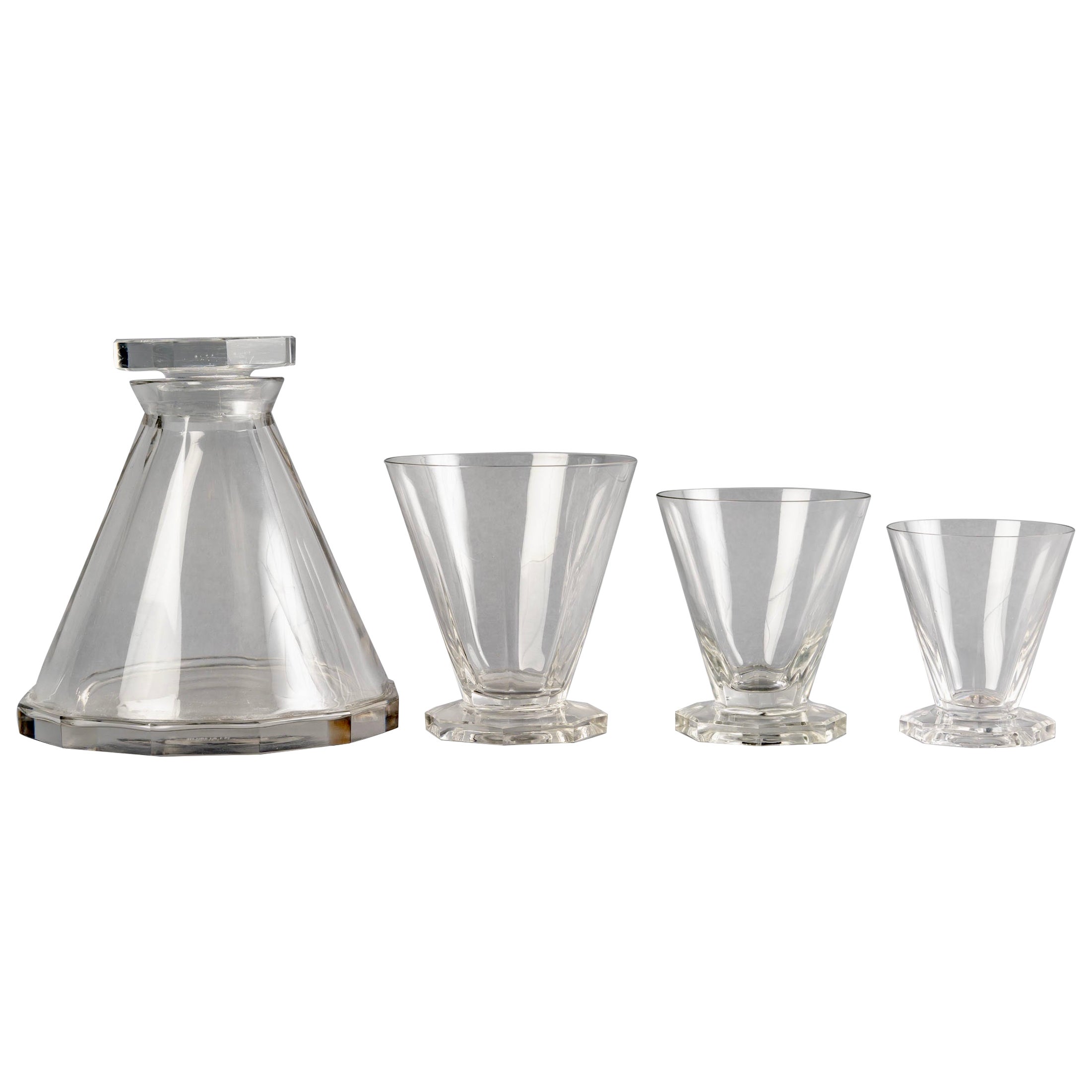 Rene Lalique 'Nippon' Glass Oil and Vinegar Cruet Set on Stand, circa