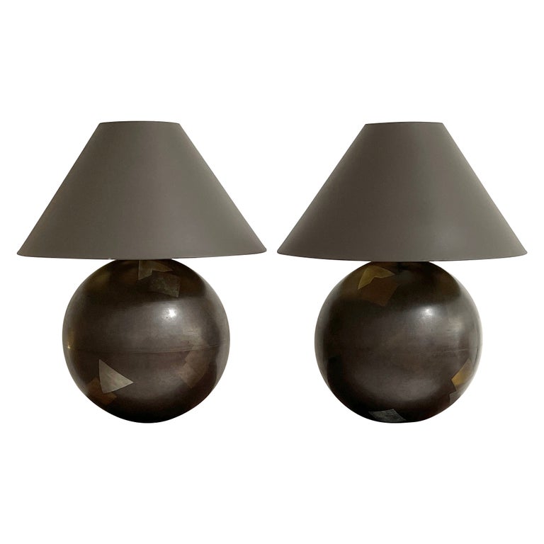 Pair of Karl Springer Metal Ball Lamps For Sale