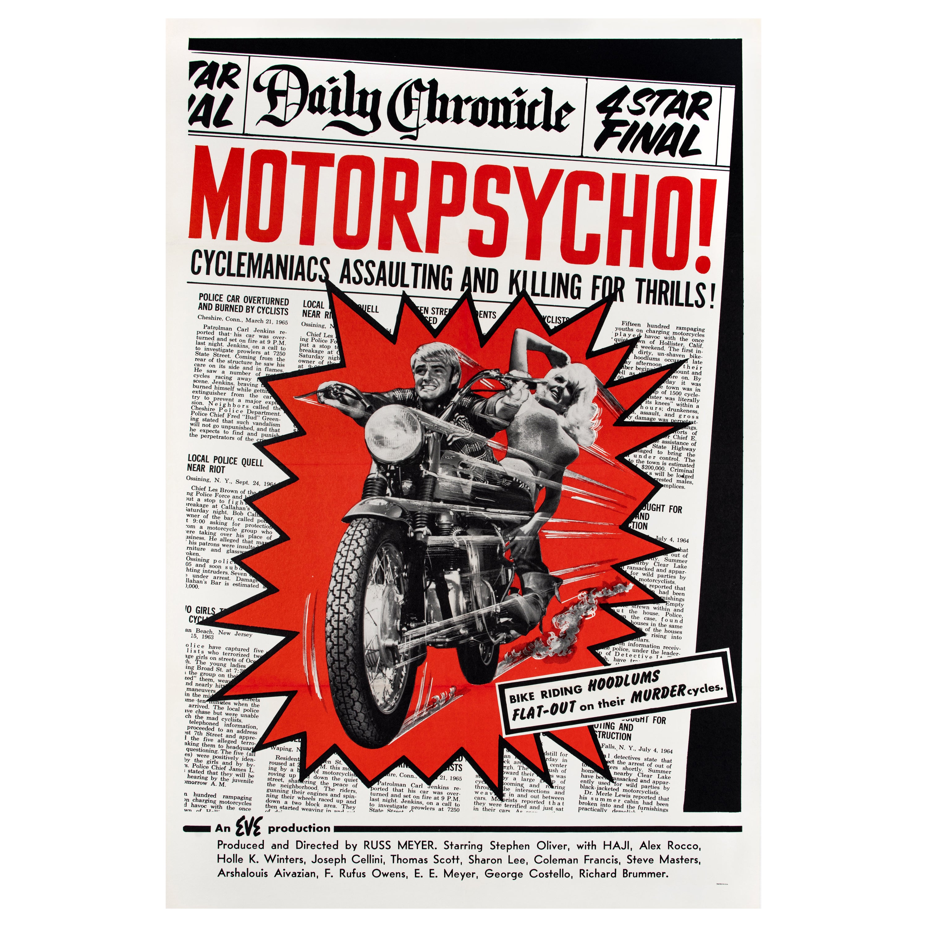 'Motorpsycho' Original Vintage Movie Poster, American, 1965