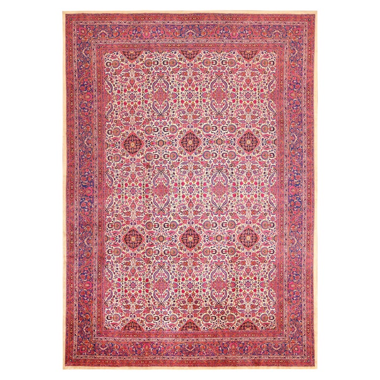 Antique Silk Kashan Persian Area Rug. 9 ft x 13 ft For Sale at 1stDibs