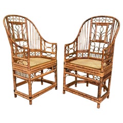 Brighton Pavilion Style Bamboo and Cane High Back Chairs, a Pair