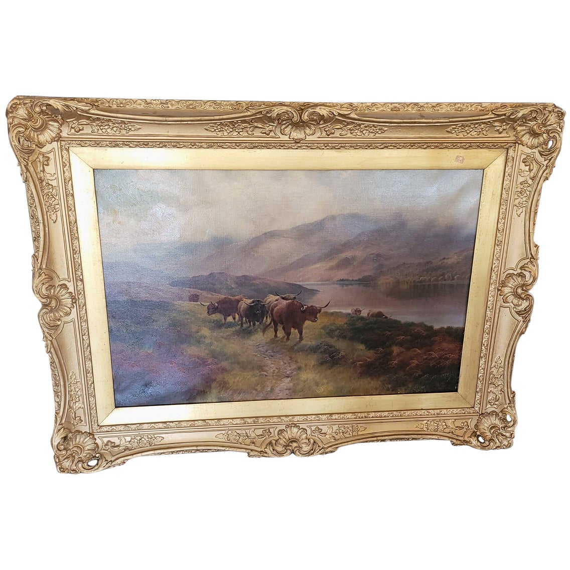 19C Oil on Canvas of Highland Rovers at Loch Earn by HR Hall For Sale