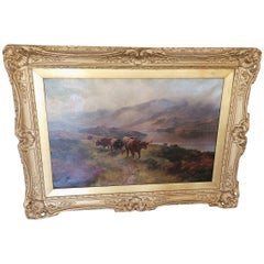 19C Oil on Canvas of Highland Rovers at Loch Earn by HR Hall