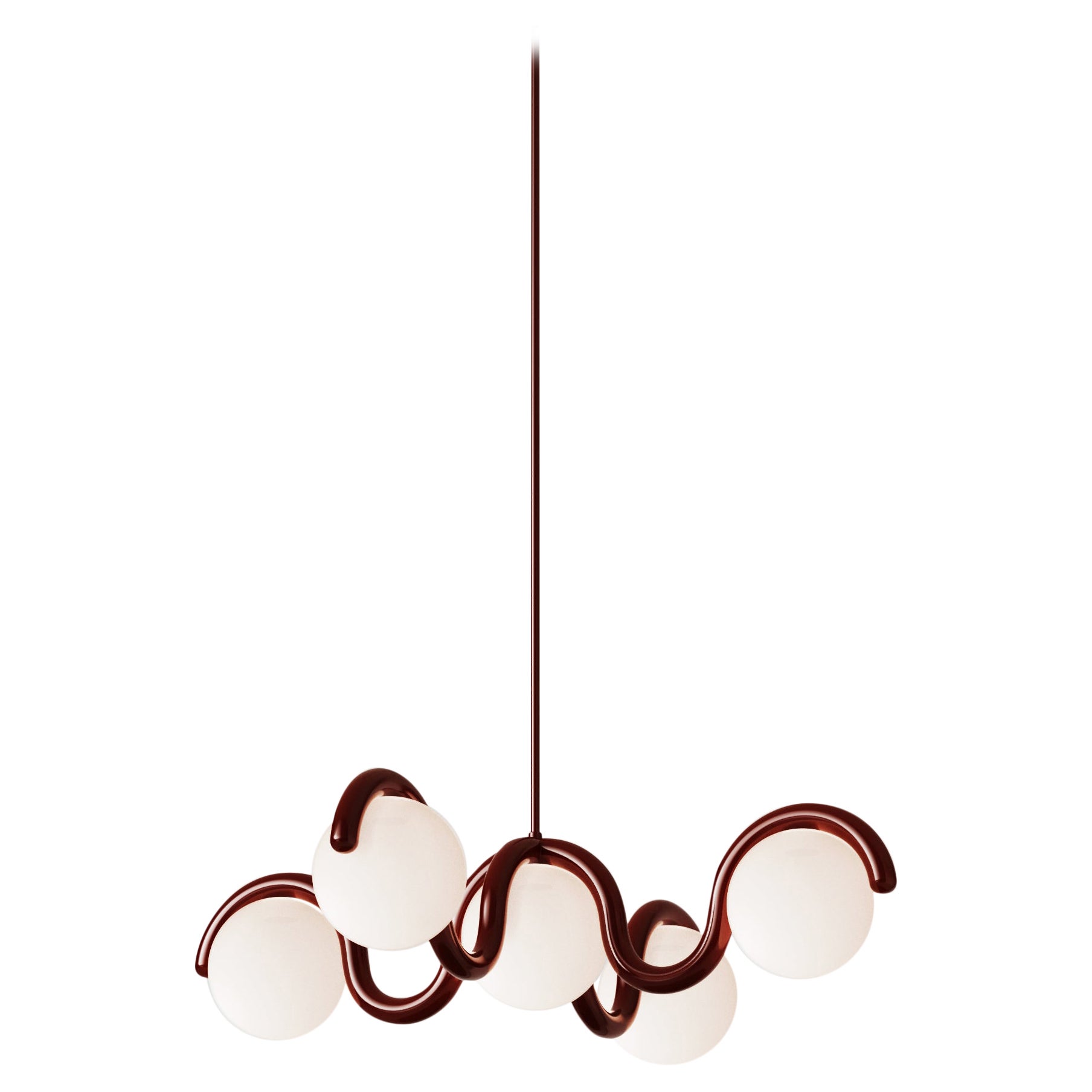 Customizable 5-Globe Flush-Mount Chandelier in Powder-Coated or Plated Steel For Sale