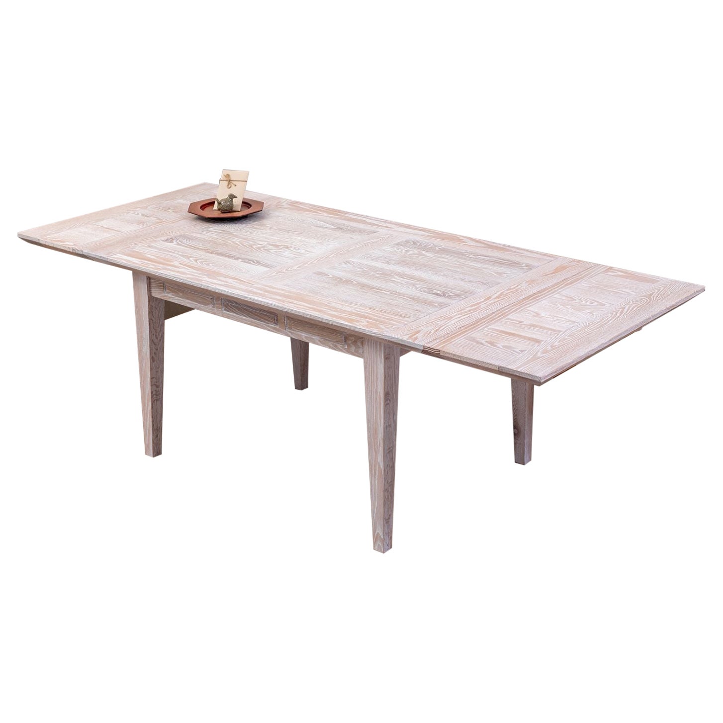 Solid Oak Extension Dining Table in Sandblasted Sun Bleached For Sale