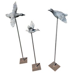 Flight Three Old Flying Garden Ducks Fine Details with Custom Stands