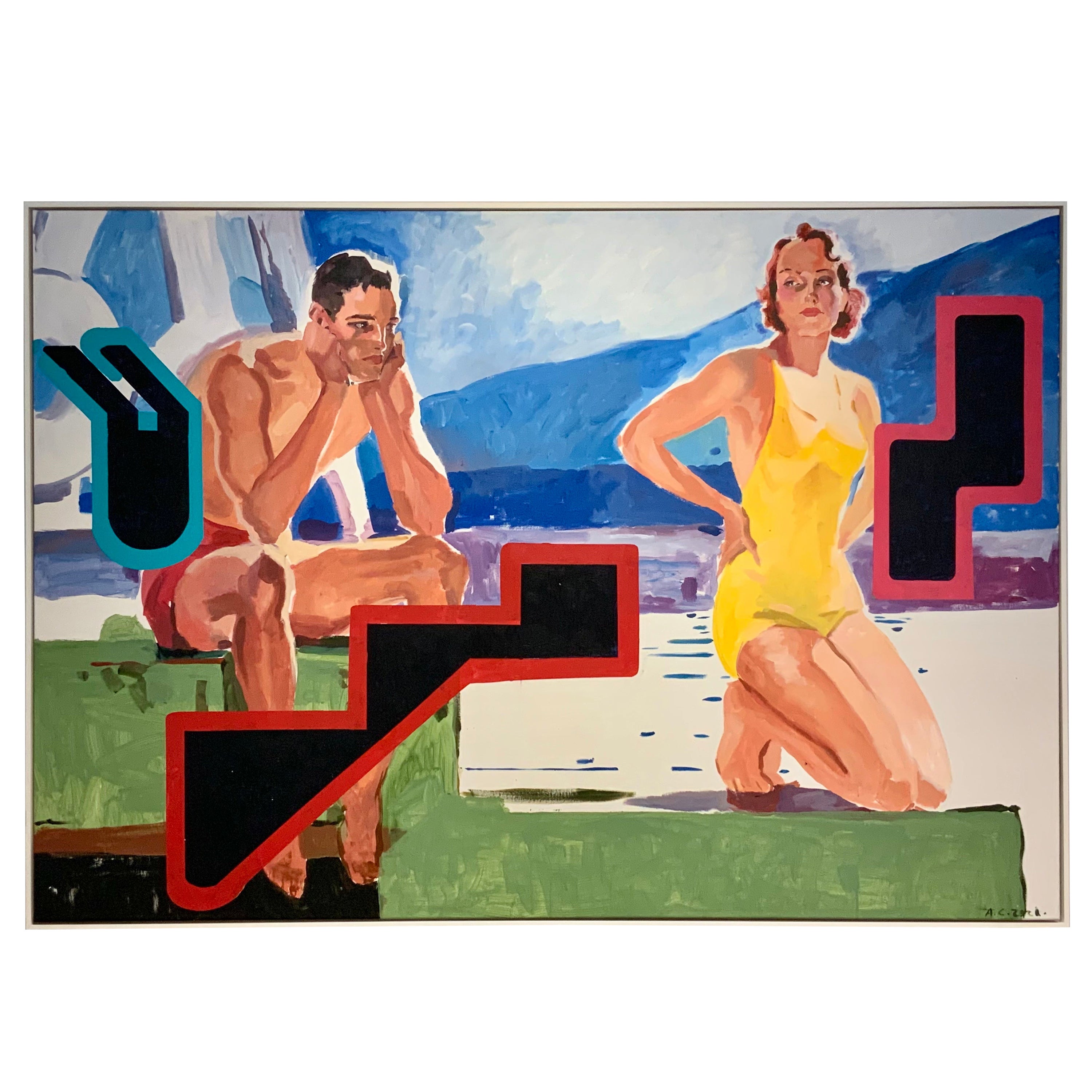 Mid-Century Modern Style Painting  "A Day at the Beach" by Ahmed Gomez