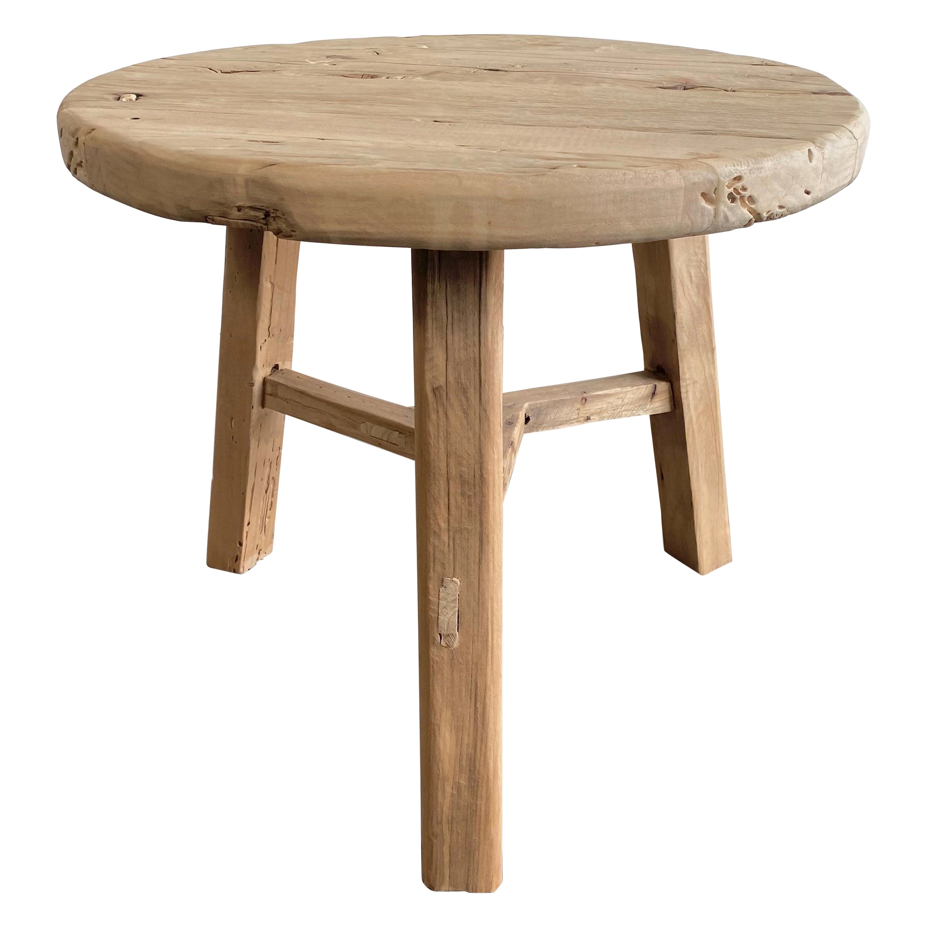 Reclaimed Elm Wood Round Side Table