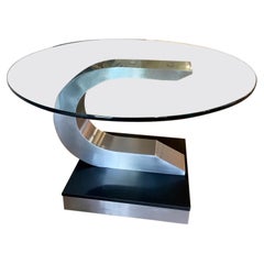 Table de salle à manger Willy Rizzo pour Mario Sabot, Italie 1970, acier, verre, bois