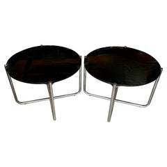 Pair of 1980’s Black Glass Ludwig Mies van der Rohe Mr Tables by Knoll