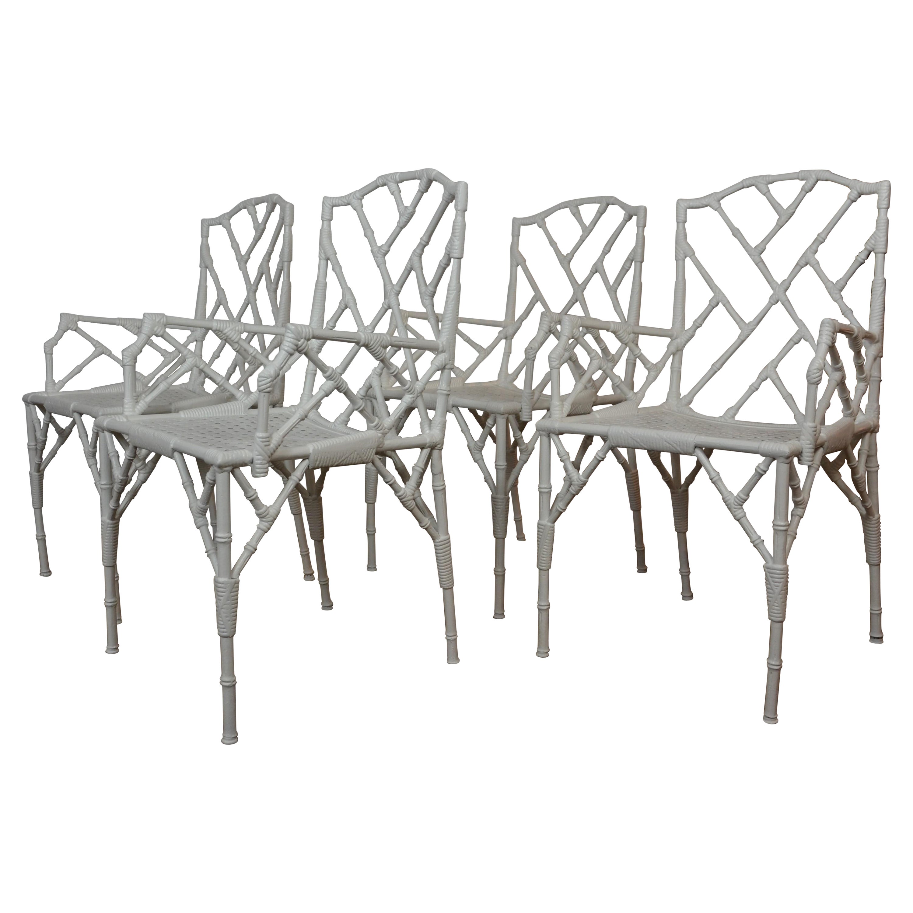 Faux-Bamboo Style Metal Patio Armchairs S/4 For Sale