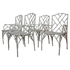 Faux-Bamboo Style Metal Patio Armchairs S/4