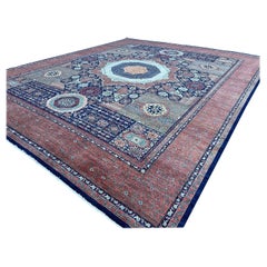 Handgeknüpfter afghanischer Mamluk-Teppich in Lachsrosa, Rot, Marineblau und Teal