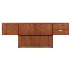 Used Walnut and Brass Cantilevered Credenza by Myrtle Desk Co