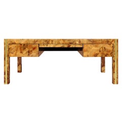 Monumental Burl Wood and Brass Executive Desk