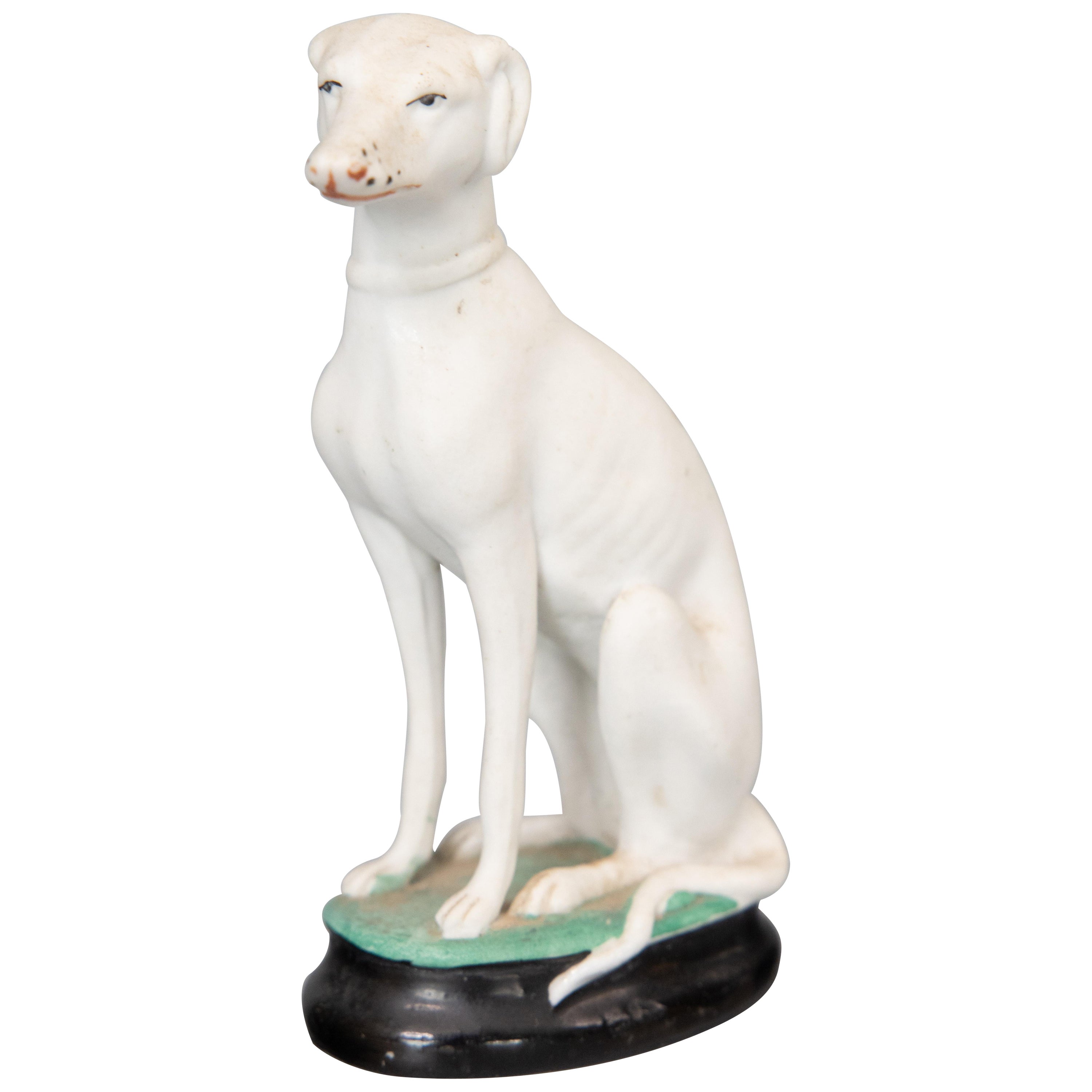 19th Century English Staffordshire Bisque Whippet Greyhound Dog For Sale