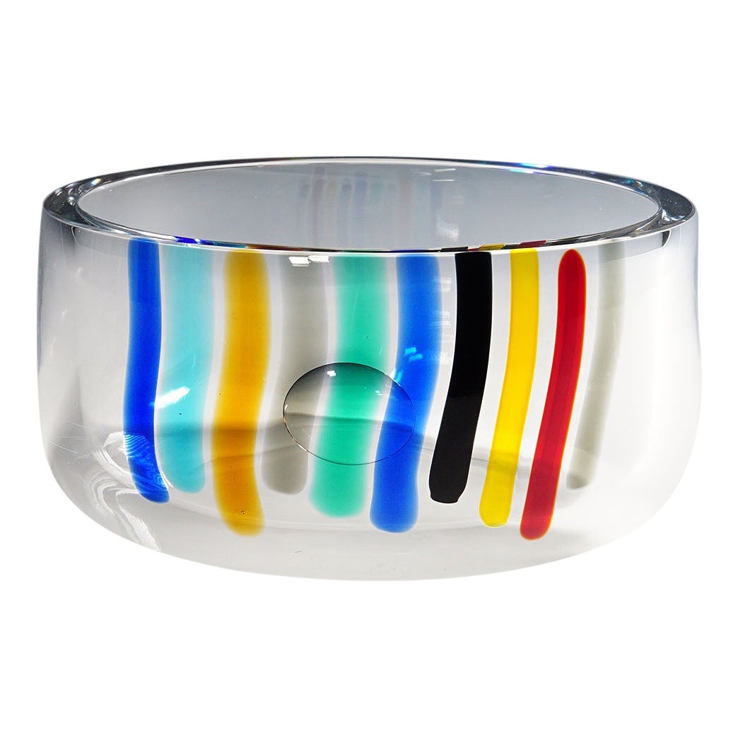 Large "Color Waterfall" Art Glass Bowl by Ferro & Lazzarini, Murano, 1980s For Sale