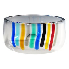 Vintage Large "Color Waterfall" Art Glass Bowl by Ferro & Lazzarini, Murano, 1980s