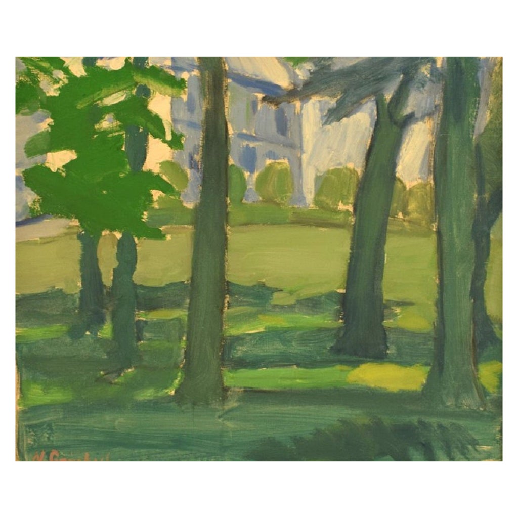 Niels Grønbech, Listed Danish Painter, Oil on Canvas, Park View For Sale