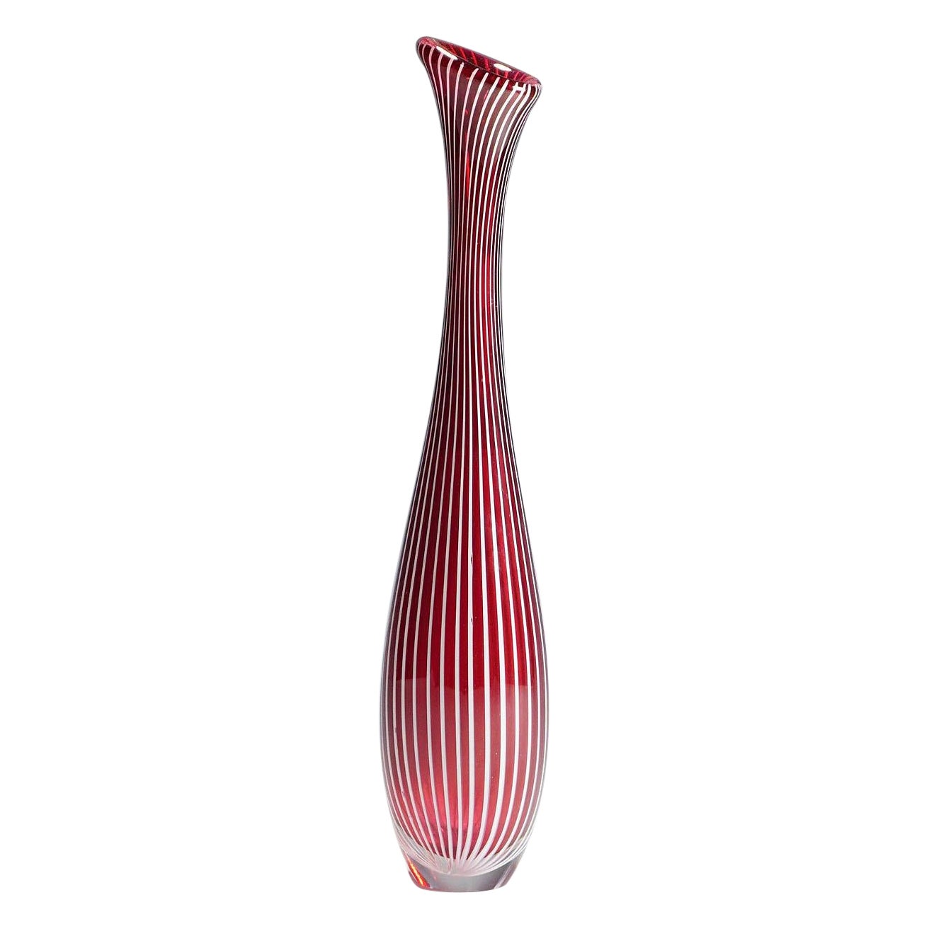 Vintage Zebra Art Glass Vase by Vicke Lindstrand for Kosta 1960s