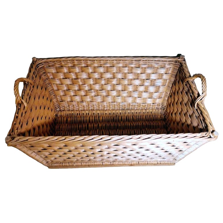 Large Handwoven French Wicker Bread Basket For Sale at 1stDibs