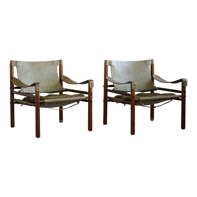 Pair of Sirocco Safari Chairs, Made by Arne Norell AB in Aneby, Sweden, 1960s