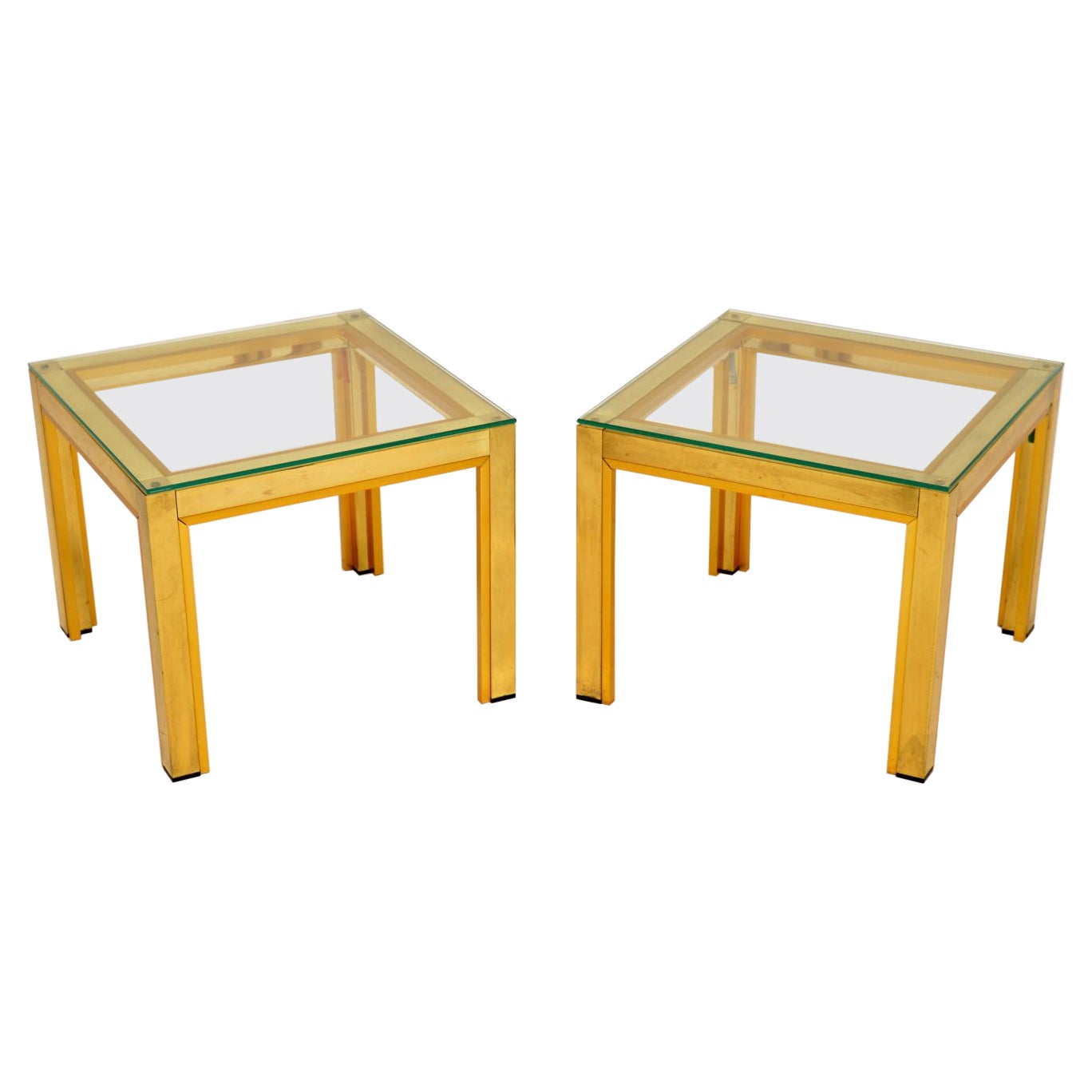 1970's Pair of Italian Brass Side Tables by Zevi For Sale