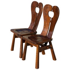 Pair of Brutalist Chairs in Solid Wood, 1940