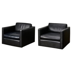 Pair Knoll Pfister Black Leather Lounge Chairs, 1980