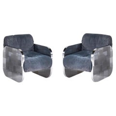 Paul Evans Chrome and Suede Cityscape Lounge Chairs for Directional, 1970