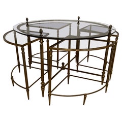 Elegant Fluted Brass Nesting Tables Attributed to Maison Jansen