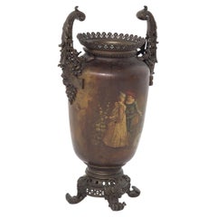 Large Art Nouveau Painted Bronze Vase