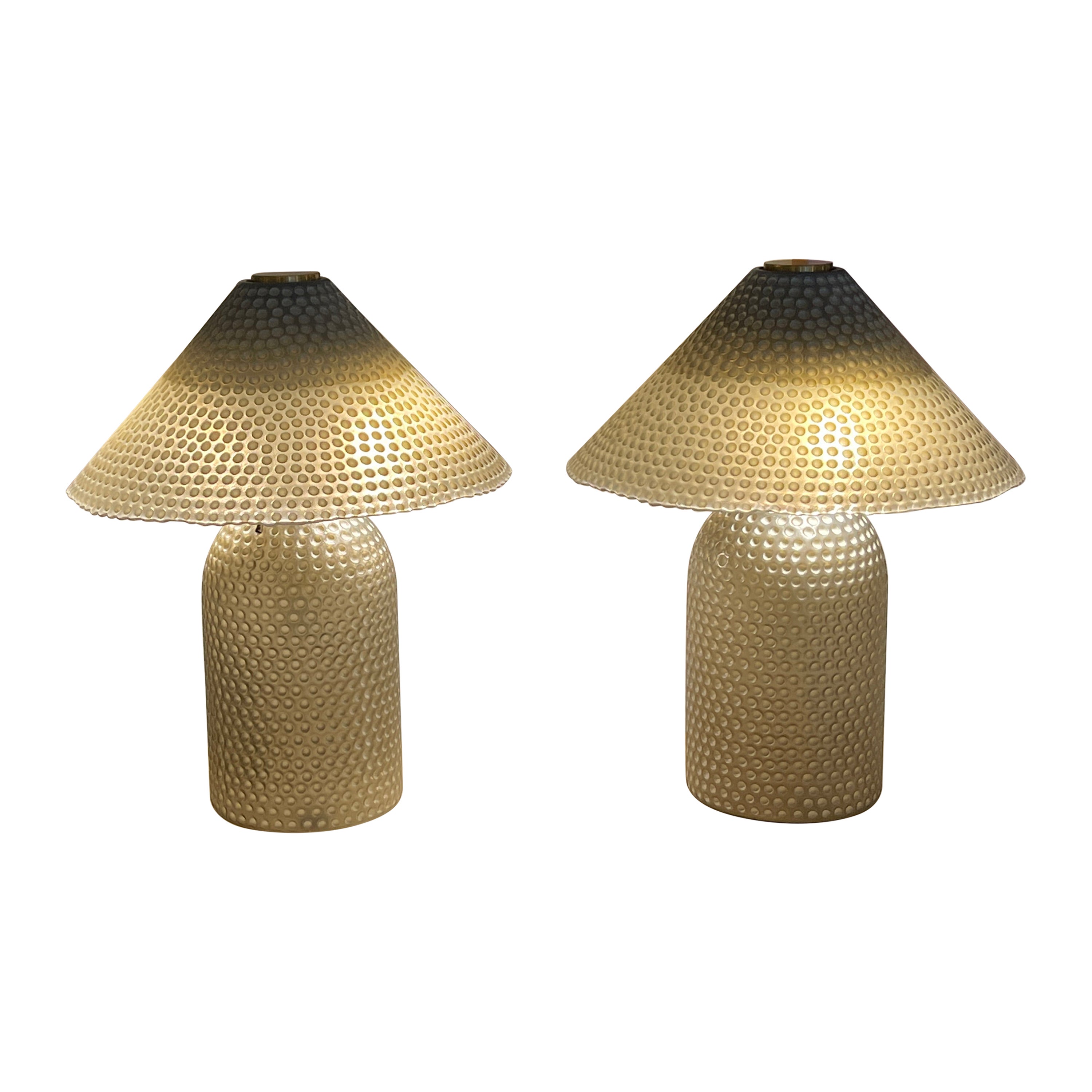 Pair of Venini Murano Lamps in Hammered Glass For Sale