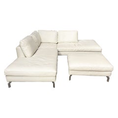 20th Century French Corner Sofa in White Genuine Leather with Chrome Legs