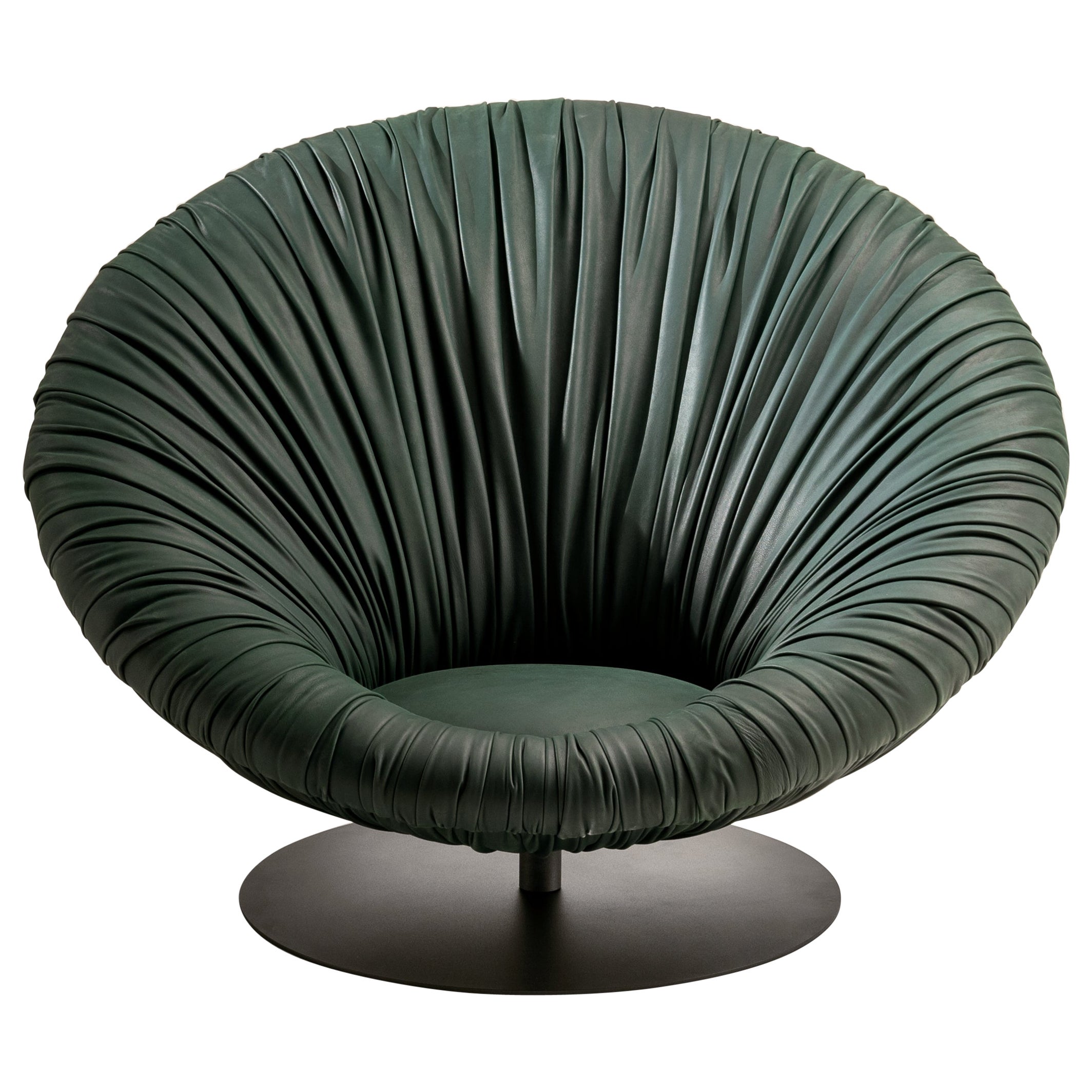 Laurameroni "Drapè Soleil" Big Rounded Armchair in Hand-Pleated Leather For Sale