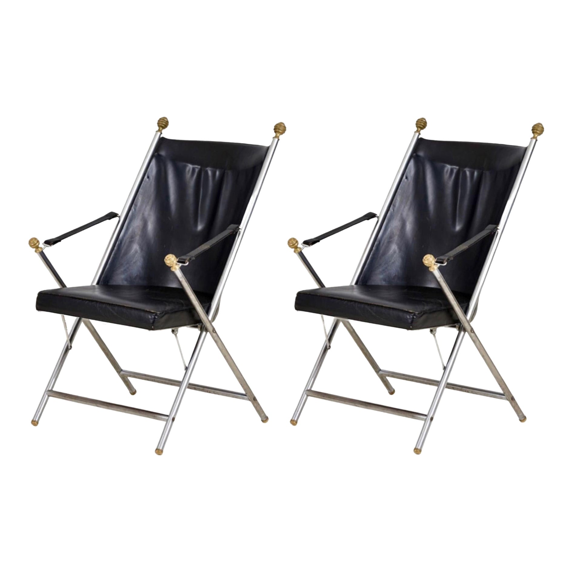 Pair Leather Campaign Folding Chairs by John Vesey, 1960 For Sale