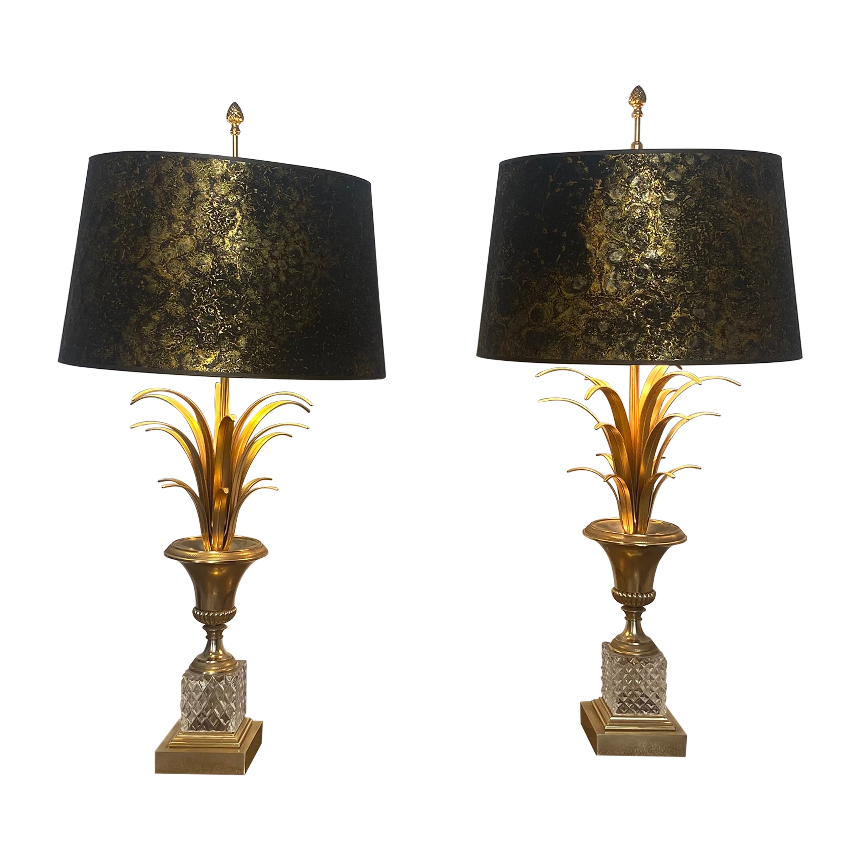 Pair of Palm Tree, Pineapple Lamps from Boulanger, Belgium, 1970
