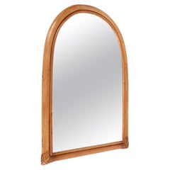 Vintage Midcentury Italian Arch-Shaped Mirror with Double Bamboo Wicker Frame, 1970s