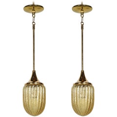 Great Pair of Amber Glass Pendant Lights by Doria 9