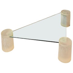 Frosted Lucite and Glass Triangle Coffee Table, Style of Karl Springer 1980